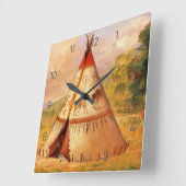 Crow Teepee Wigwam, George Catlin Art Quadratische Wanduhr (Winkel)