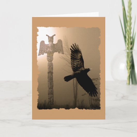 CROW & TOTEM POLE Native American Theme Card Dankeskarte (Vorderseite)
