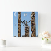 Crow & Totem Poles, die amerikanische Kunstuhr Quadratische Wanduhr (Zuhause)