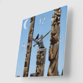 Crow & Totem Poles, die amerikanische Kunstuhr Quadratische Wanduhr (Winkel)