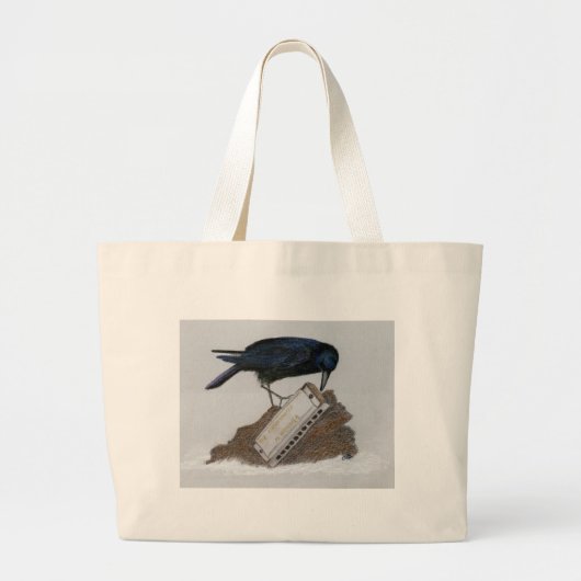 Crow und Harmonica Jumbo Stoffbeutel (Vorne)