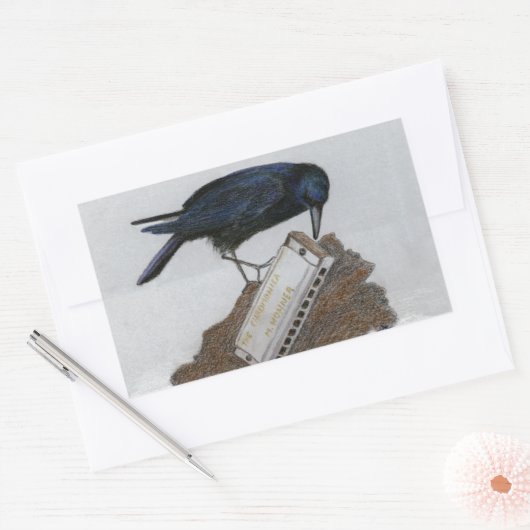 Crow und Harmonica Rechteckiger Aufkleber (Umschlag)