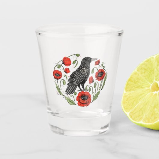 Crow und Poppies Schnapsglas (Vorderseite)