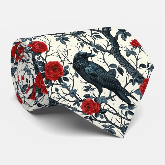 Crow und Rote Rosen Krawatte (Gerollt)
