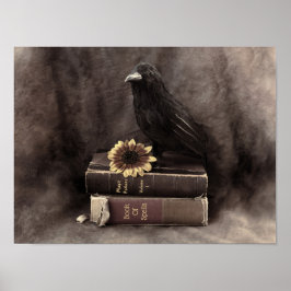 Crow Vintag Gothic Old Books Sonnenblume Poster