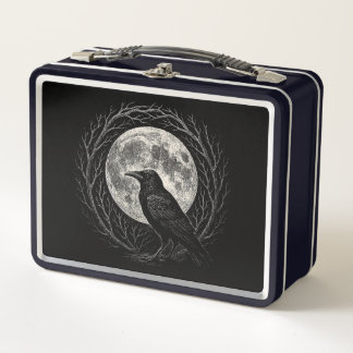 Crow with Full Moon Folk Horror Metall Brotdose