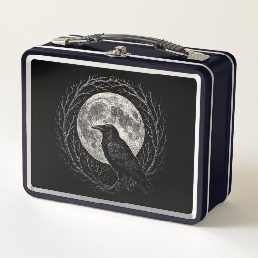 Crow with Full Moon Folk Horror Metall Brotdose (Vorderseite)