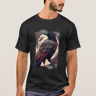 Crow with Runes Nordic Mythology Feathers Boho T-Shirt