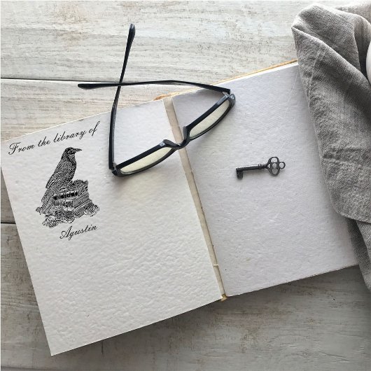 Crow Wooden Stamp In The Library Gummistempel