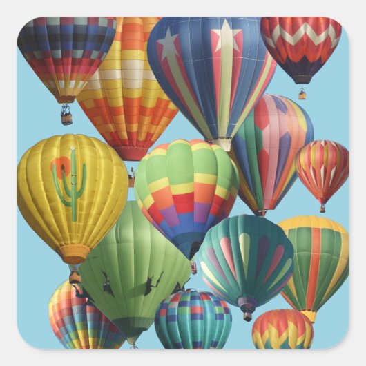 Crowded Colorful Hot Air Balloons Quadratischer Aufkleber (Vorderseite)