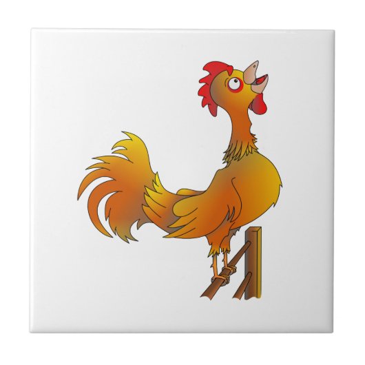 Crowing Cartoon Bantam Hahn Fliese (Vorderseite)