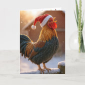 Crowing Christmas Rooster Wearing a Santa Hat Karte (Vorderseite)