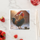 Crowing Christmas Rooster Wearing a Santa Hat Serviette (Beispiel)