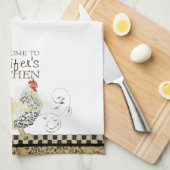 Crowing Rooster Black & Tan Karo Swirl Küche Handtuch (Viertel Falte)