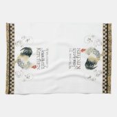 Crowing Rooster Black & Tan Karo Swirl Küche Handtuch (Horizontal)