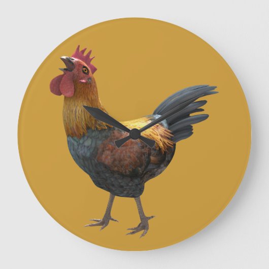 Crowing Rooster Design Große Wanduhr (Vorderseite)