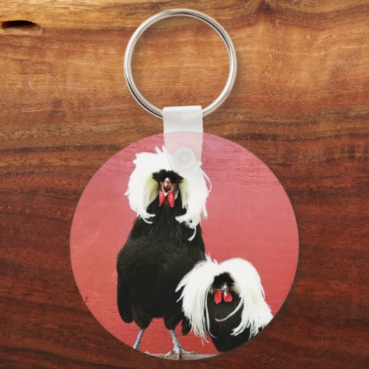Crowing Rooster Polnischer Hühner-Schlüsselanhänge Schlüsselanhänger (Vorderseite)