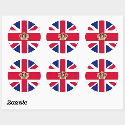 Crown and British Union Jack Flag Classic Round S Runder Aufkleber (Blatt)
