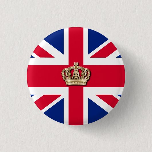 Crown and Union Jack Patriotic 3 Cm Round Abzeiche Button (Vorderseite)
