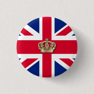 Crown and Union Jack Patriotic 3 Cm Round Abzeiche Button