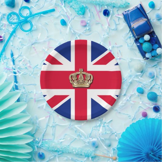 Crown and Union Jack Patriotic Paper Plate Pappteller (Party)