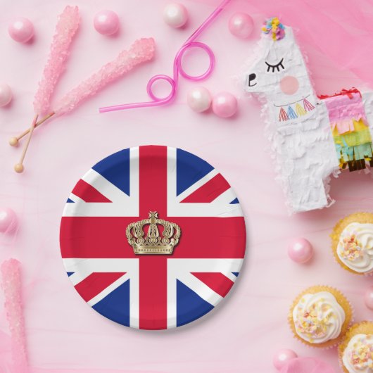 Crown and Union Jack Patriotic Paper Plate Pappteller (Party)