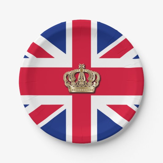 Crown and Union Jack Patriotic Paper Plate Pappteller (Vorderseite)