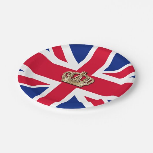 Crown and Union Jack Patriotic Paper Plate Pappteller (Schrägansicht)