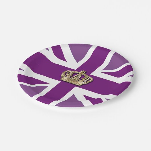Crown and Union Jack Patriotic Pappteller (Schrägansicht)