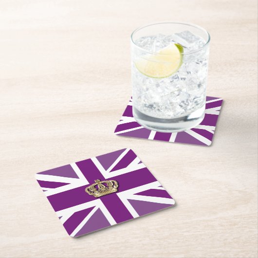 Crown and Union Jack Patriotic Square Paper Coaste Rechteckiger Pappuntersetzer (Vor Ort)