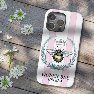 Crown Bee   Rosa und Weiß gestreifte Personalisier Case-Mate iPhone 14 Pro Max Hülle
