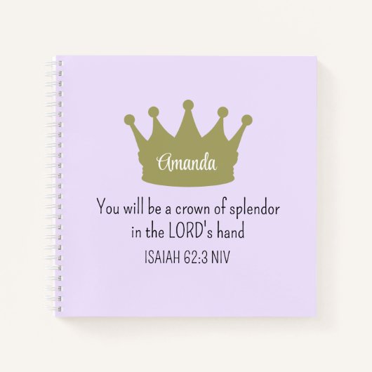 Crown Bible Verse Christliche Glaubenslehre Lila Notizblock (Vorderseite)