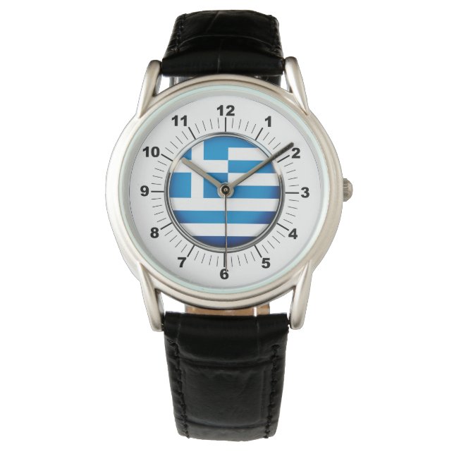 Crown Black Leather Strap Watch - Männerflagge in  Armbanduhr (Vorderseite)