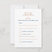 Crown Blätter Monogramm Hochzeitgold Rose RSVP Karte (Rückseite)