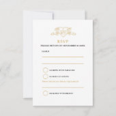 Crown Blätter Monogramm Hochzeitgold RSVP Karte (Rückseite)
