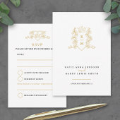 Crown Blätter Monogramm Hochzeitgold RSVP Karte