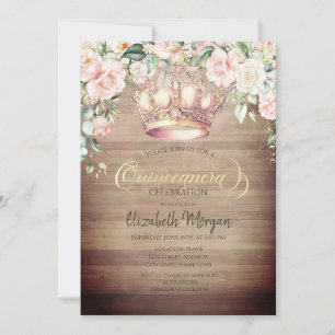 Crown Boho Rosen Holz Quinceañera Einladung