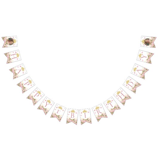 Crown Butterfells Pink Floral Foto Happy Birthday Wimpelkette (Alle)