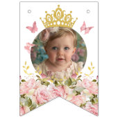 Crown Butterfells Pink Floral Foto Happy Birthday Wimpelkette (Erste Fahne)