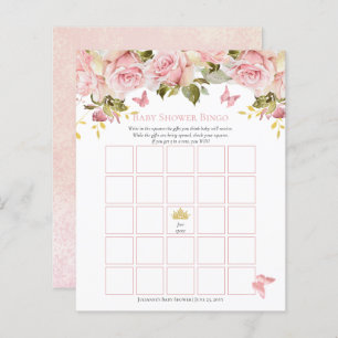 Crown Butterfisch Floral Baby Shower Bingo Card
