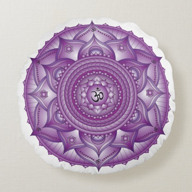 Crown Chakra Lila Mandala Round Pillow Rundes Kissen (Vorderseite)
