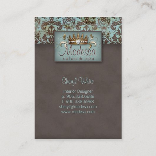 Crown Damask Salon Spa Appointment Card Terminkarte (Vorderseite)