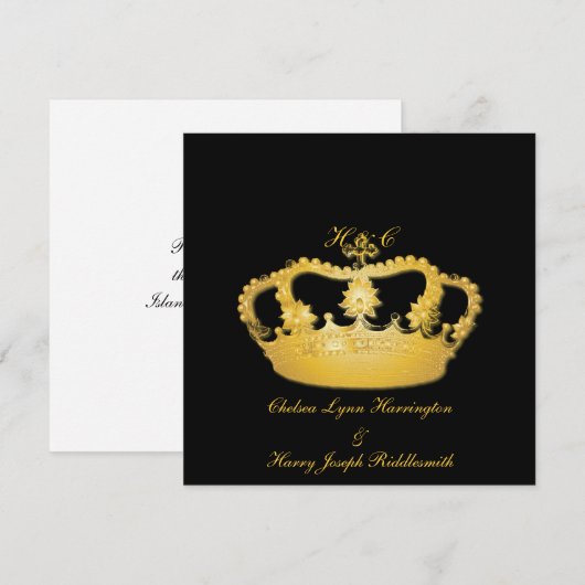 Crown Design II - Gold Einladung (Vorne/Hinten)
