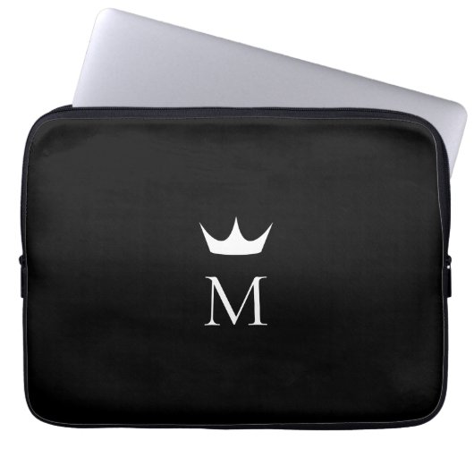 Crown Elegant Black and White Monogram Laptopschutzhülle (Vorderseite)
