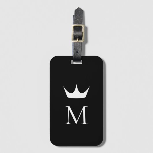 Crown Elegant Monogram Black and White Gepäckanhänger (Vorderseite Vertikal)