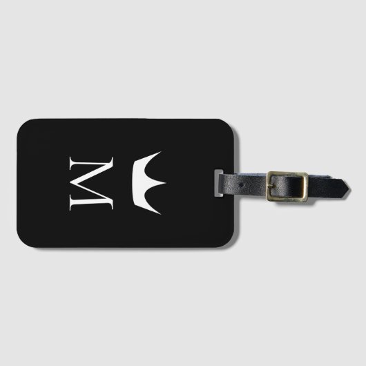 Crown Elegant Monogram Black and White Gepäckanhänger (Vorderseite (Horizontal))