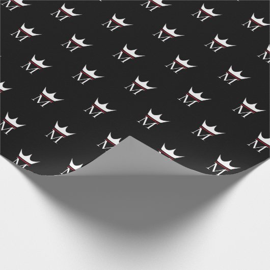 Crown Elegant Monogram Schwarz-weiß Red Pattern Geschenkpapier (Ecke)