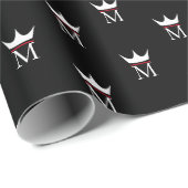 Crown Elegant Monogram Schwarz-weiß Red Pattern Geschenkpapier (Rolleneckpunkt)