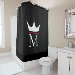 Crown Elegant Monogram Schwarz-weiß und rot Duschvorhang