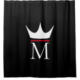 Crown Elegant Monogram Schwarz-weiß und rot Duschvorhang